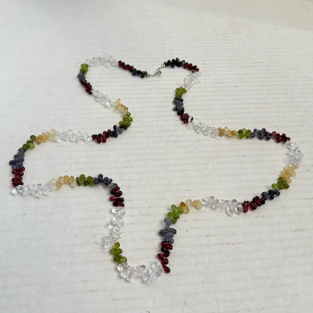 Natural Multi Gemstone Tear Drops Briolette Beaded Necklace 6-10 MM 38 Inch - Picture 13 of 16